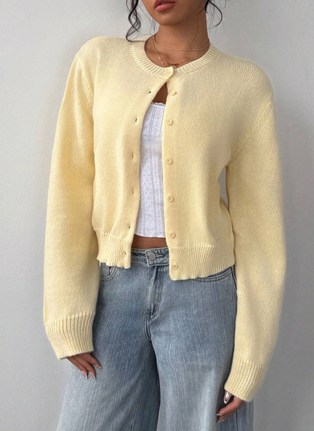 Butter Yellow Cropped Button Knit Cardigan