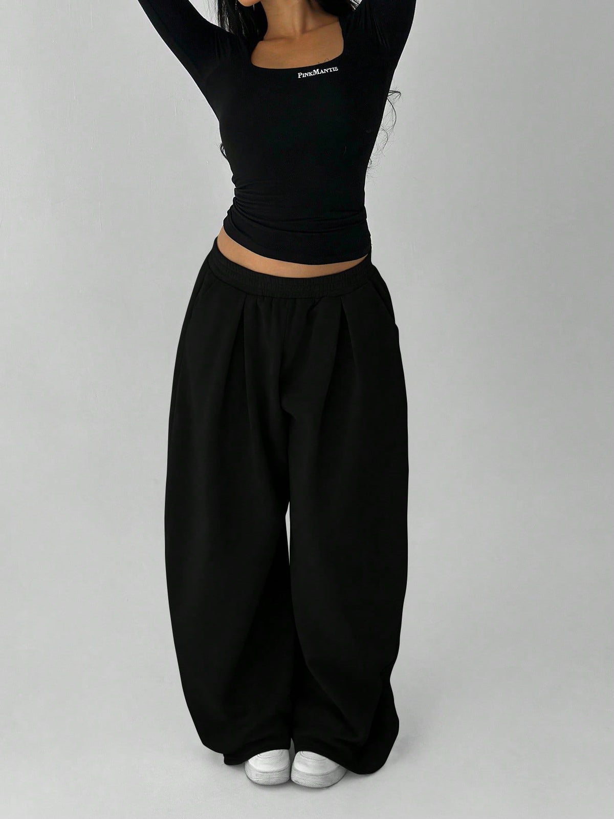 Women's Fleece Lined Baggy Wide Leg Sweatpants Pockets