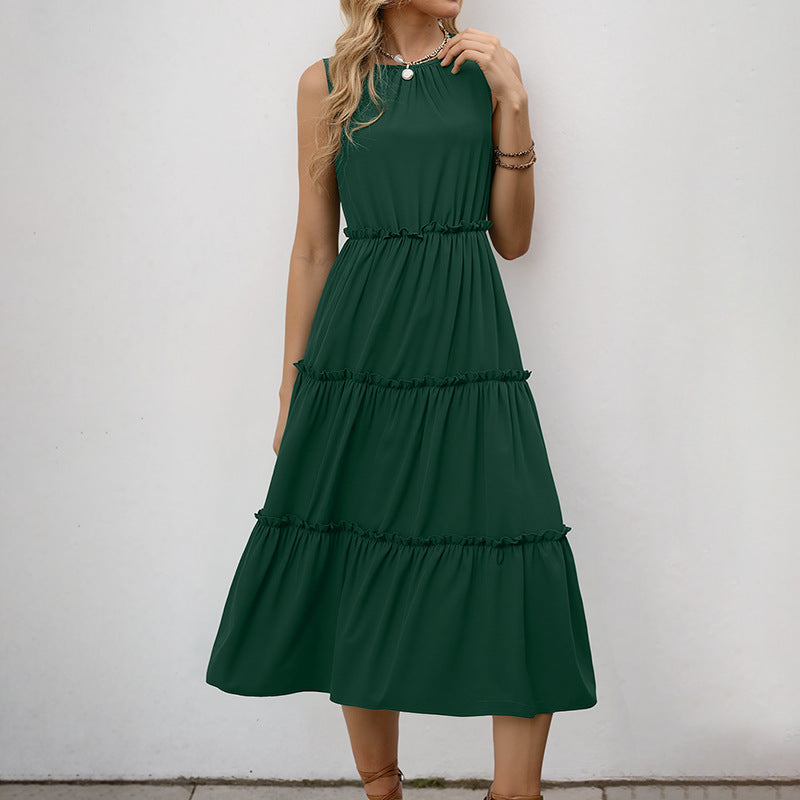Sleeveless Ruffle Tiered Midi Dress High Waist