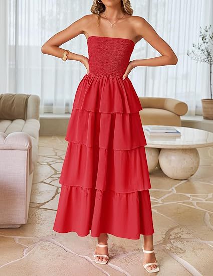 Strapless Smocked Tiered Maxi Dress for Summer Parties