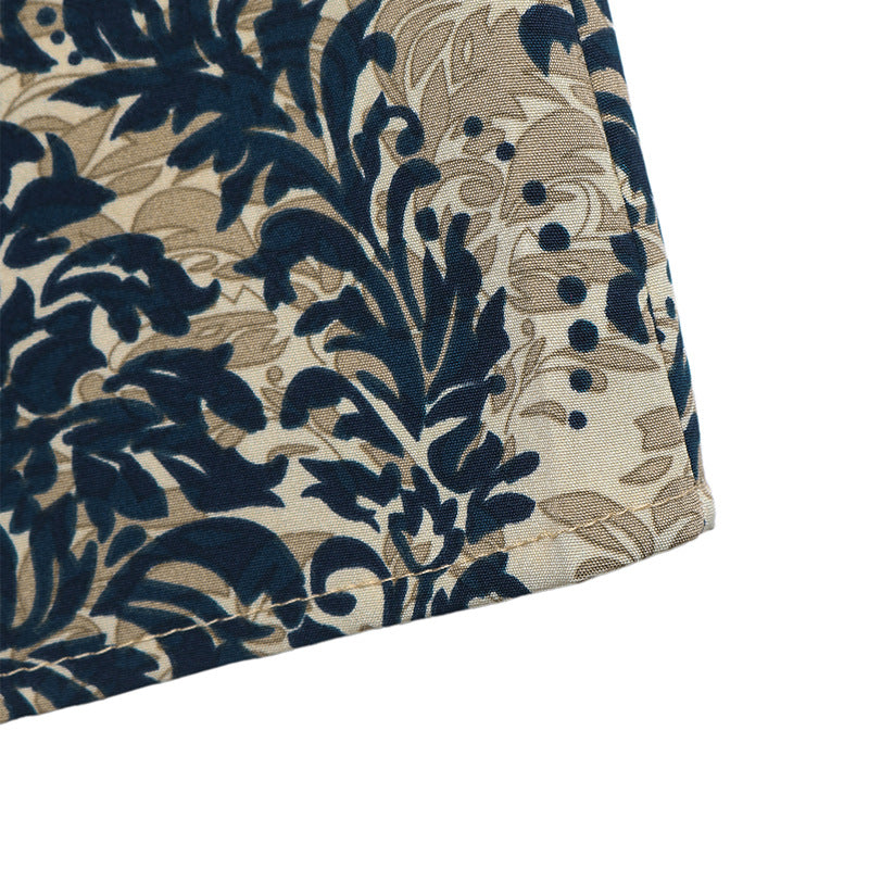 Damask Print Woven Top Vintage Cap Sleeve Collared
