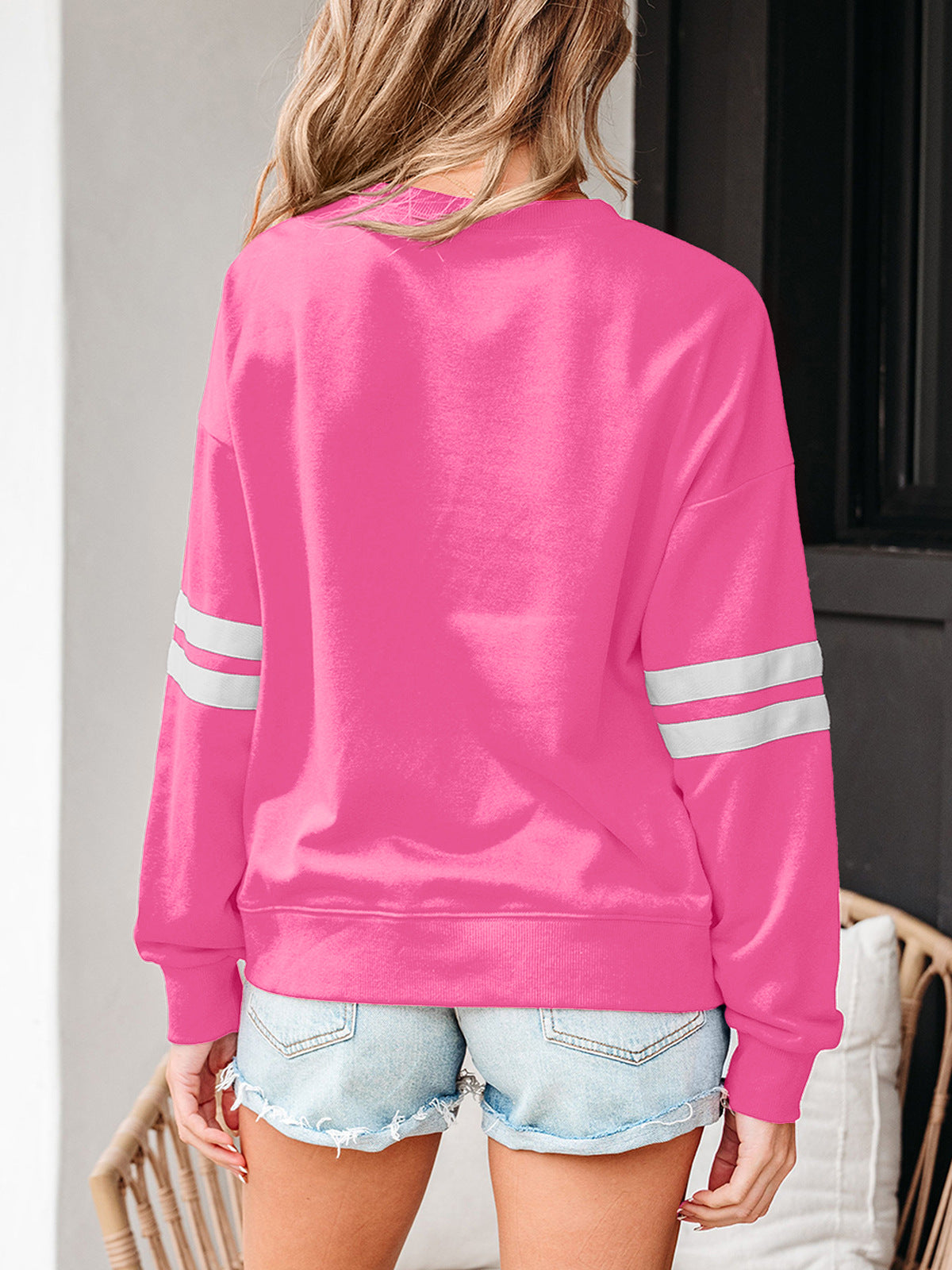 Stripe Varsity Sweatshirt Women Oversized Casual Top