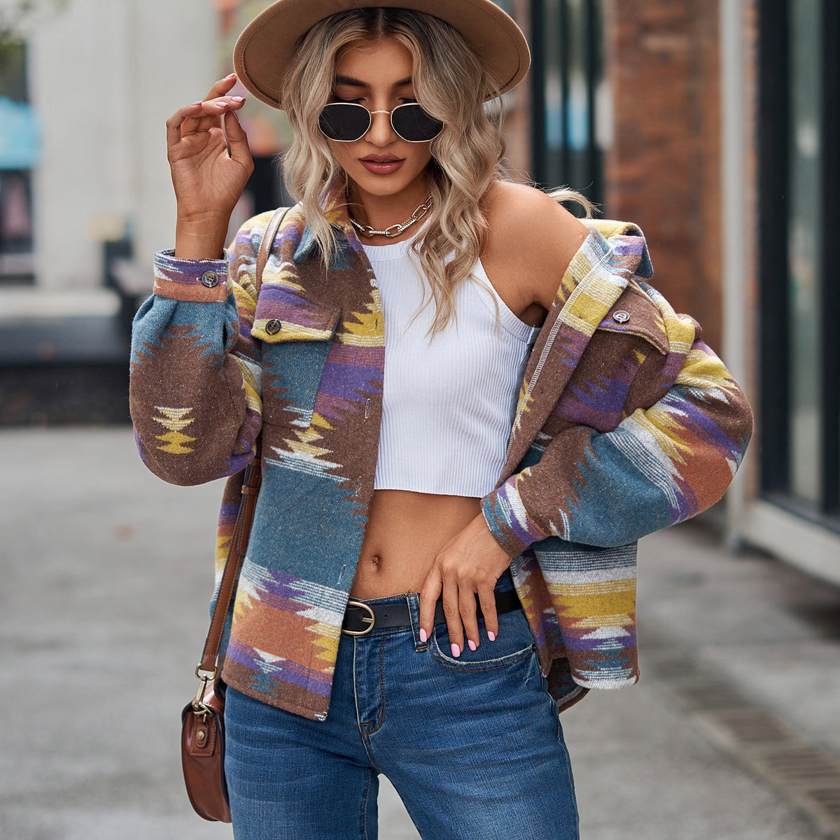 Women's Aztec Cropped Shacket Oversized