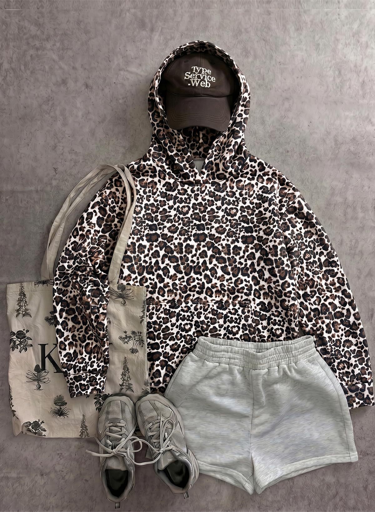 Leopard Print Hoodie Relaxed Fit Pullover