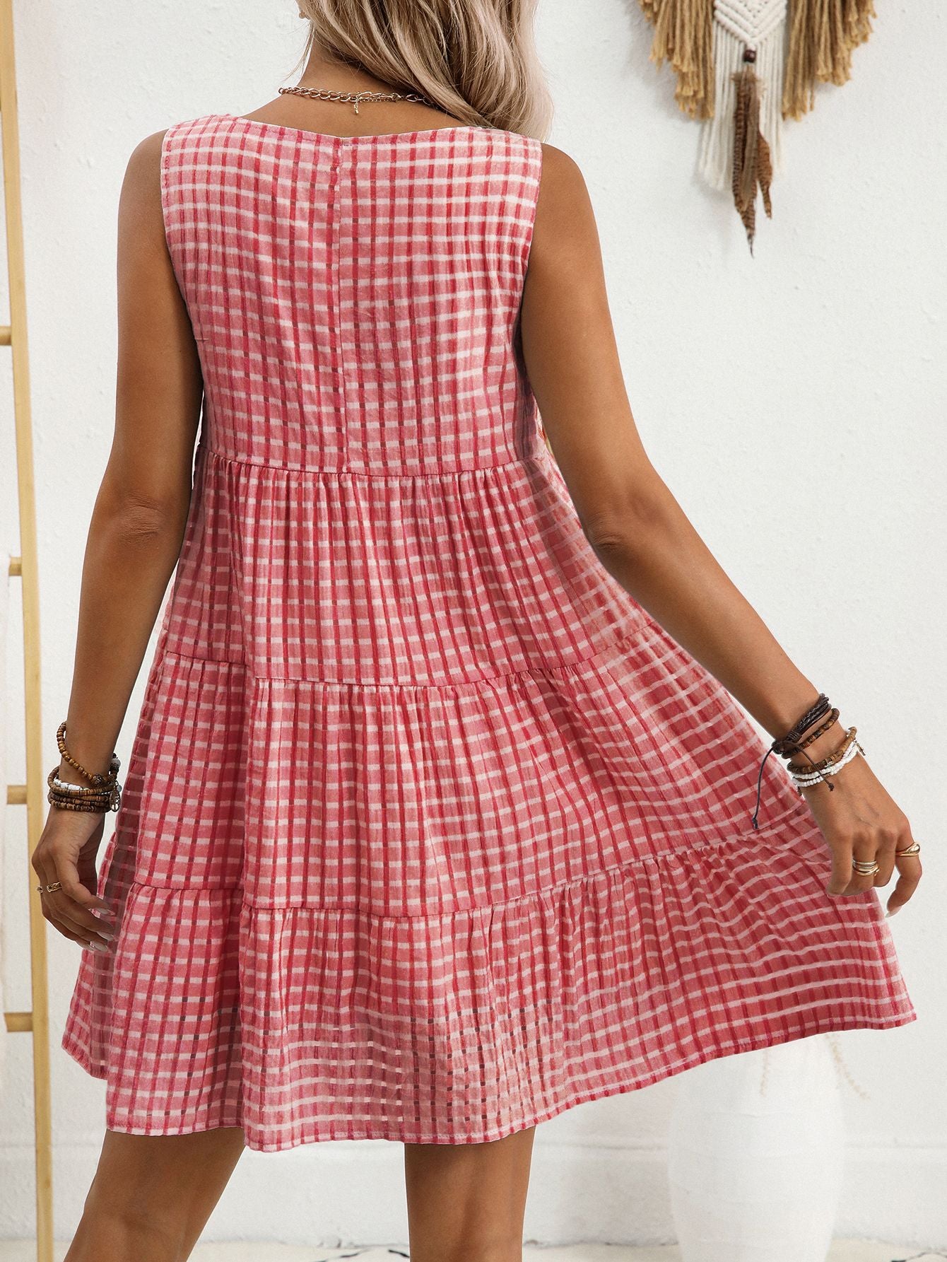 Sweet Summer Gingham Dress with High Waist Flare Hem