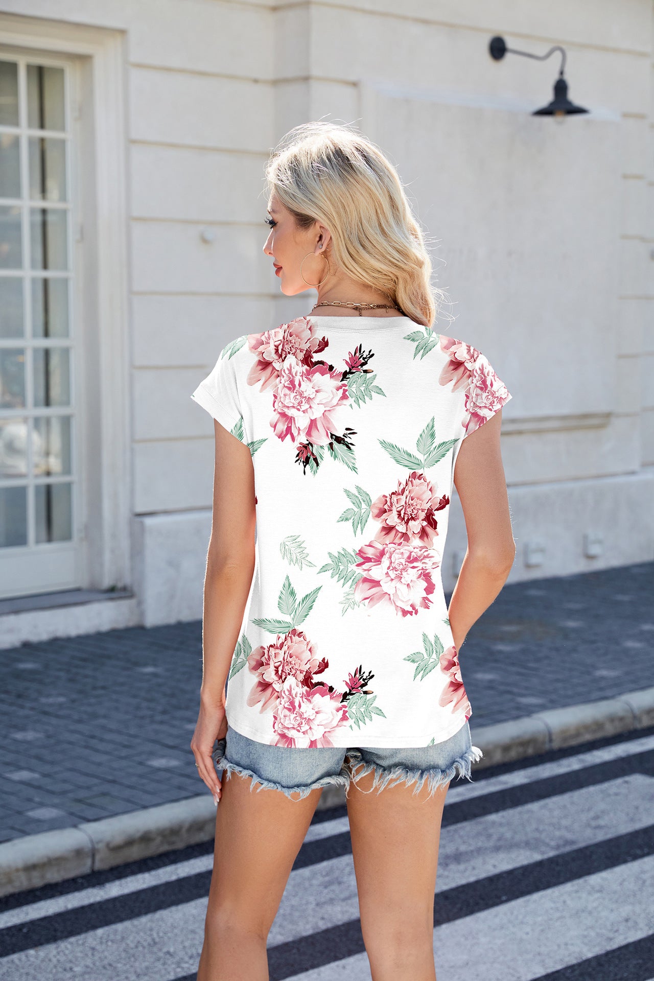 Printed Short Sleeve Round Neck Tee for Women