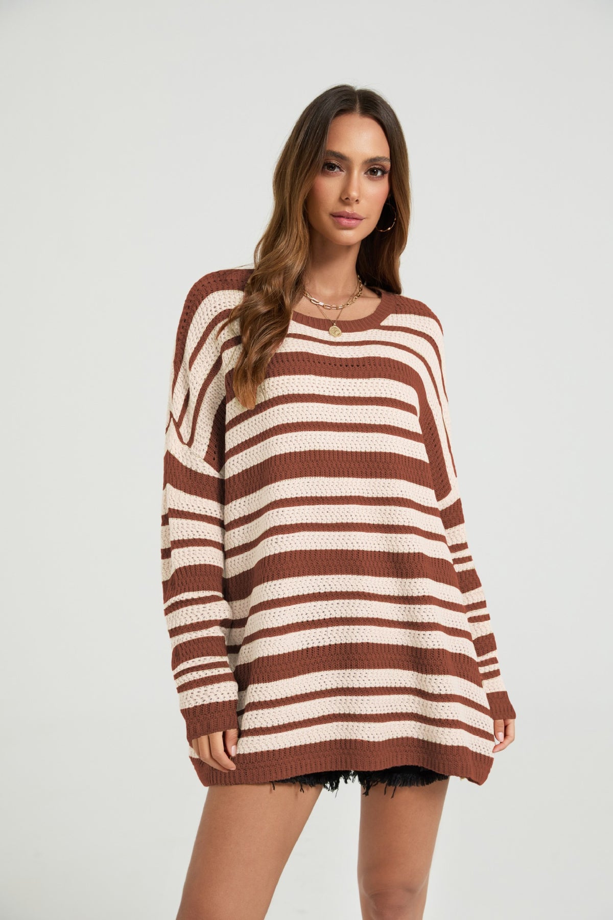 Women's Oversized Striped Chunky Knit Sweater