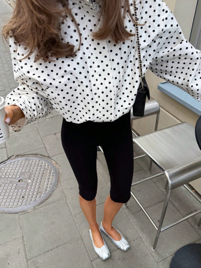 Women's Polka Dot Zip Jacket Stand Collar Casual Streetwear