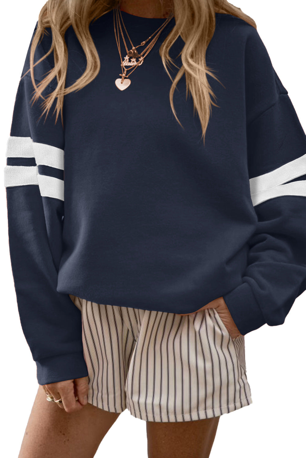 Stripe Varsity Sweatshirt Women Oversized Casual Top