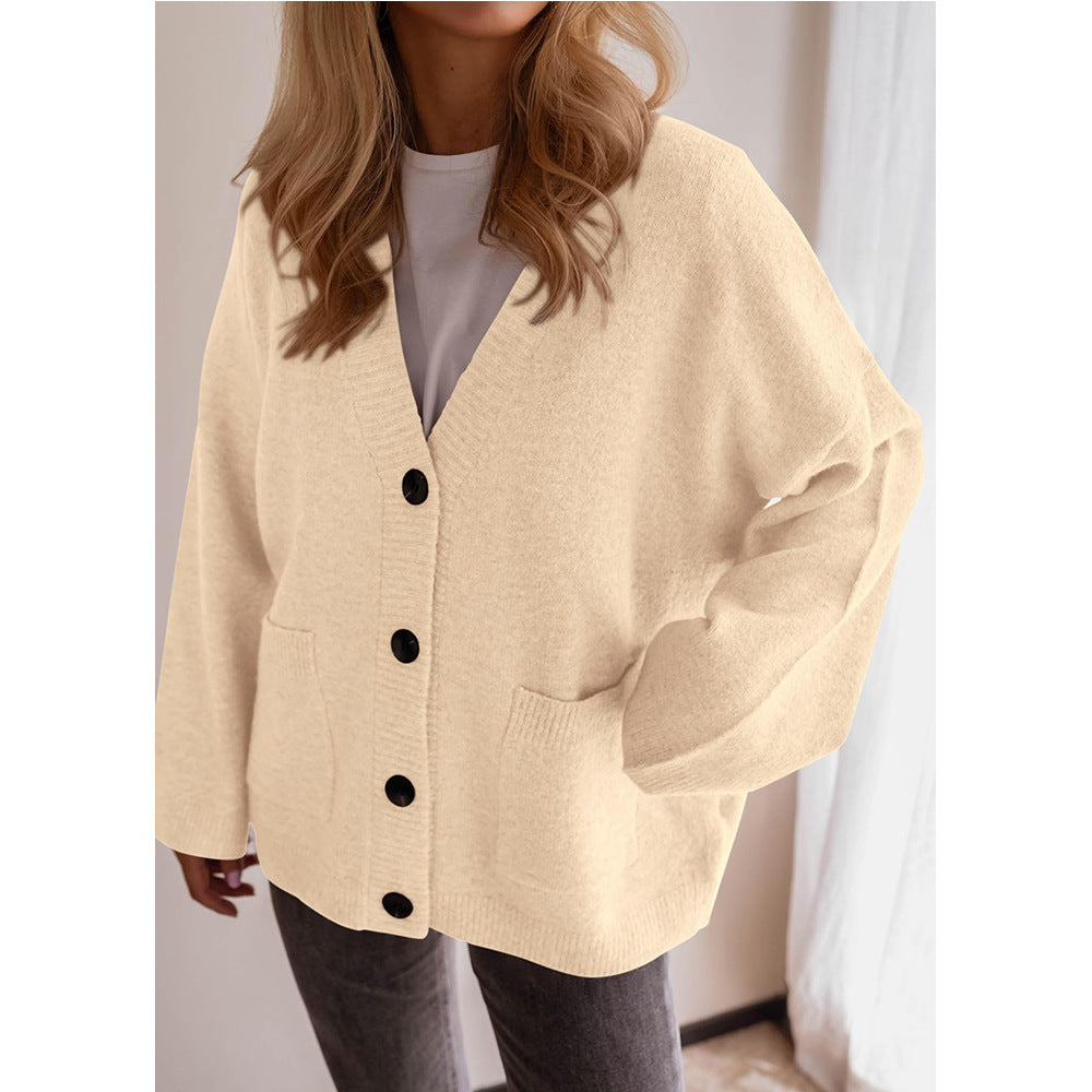 Oversized Button Front Pocket Knit Cardigan