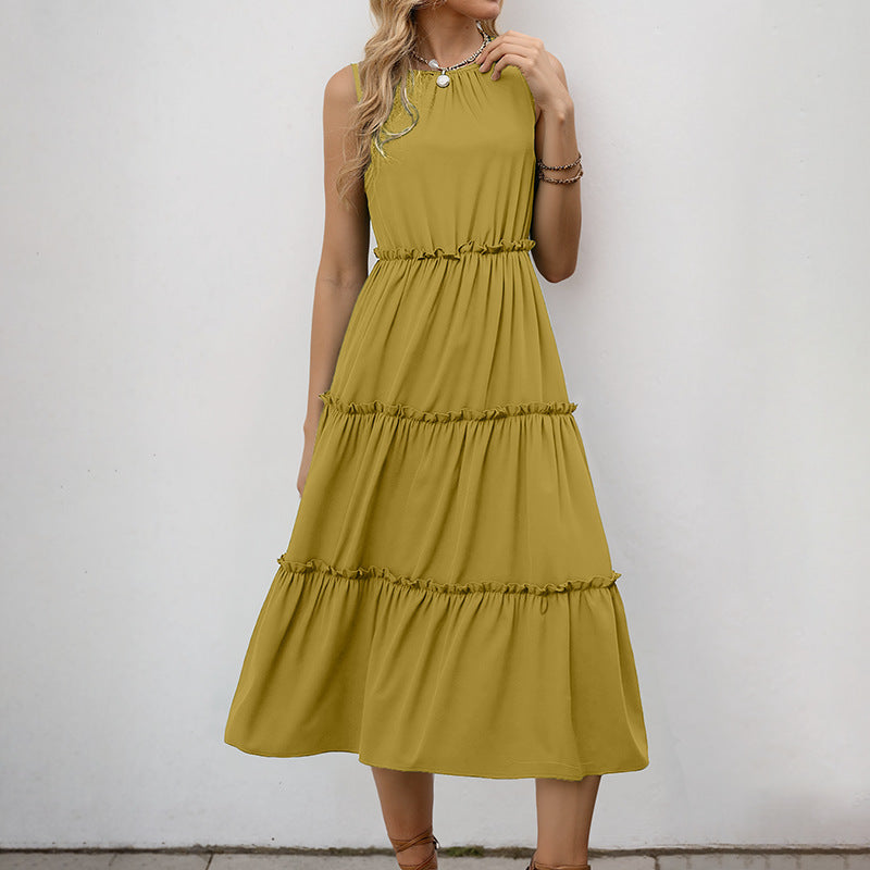 Sleeveless Ruffle Tiered Midi Dress High Waist