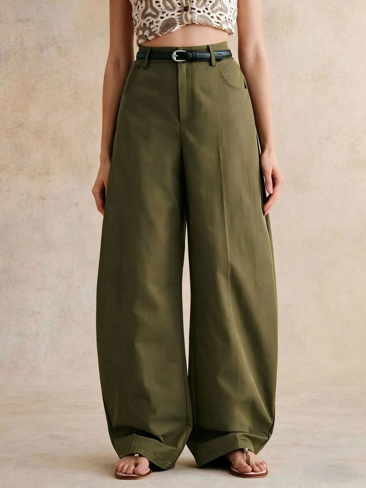 Women's High Waisted Baggy Barrel Leg Pants Cotton Casual
