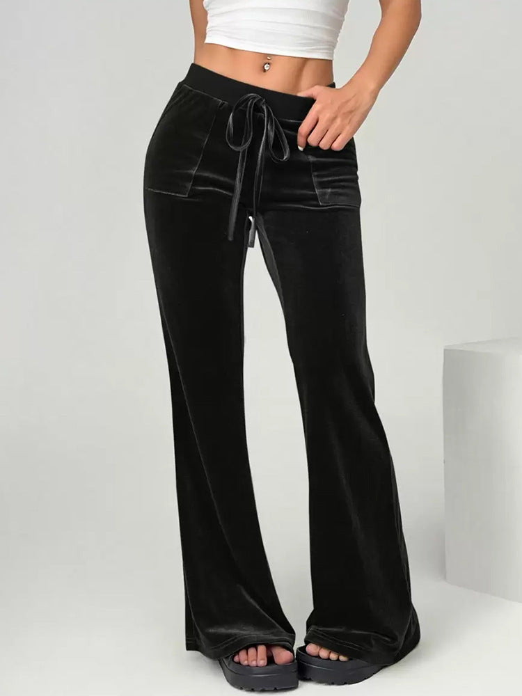 Velvet Flare Pants High Waist Wide Leg Casual Trousers