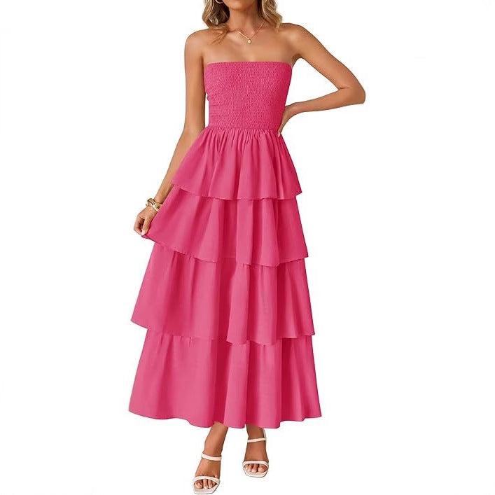 Strapless Smocked Tiered Maxi Dress for Summer Parties