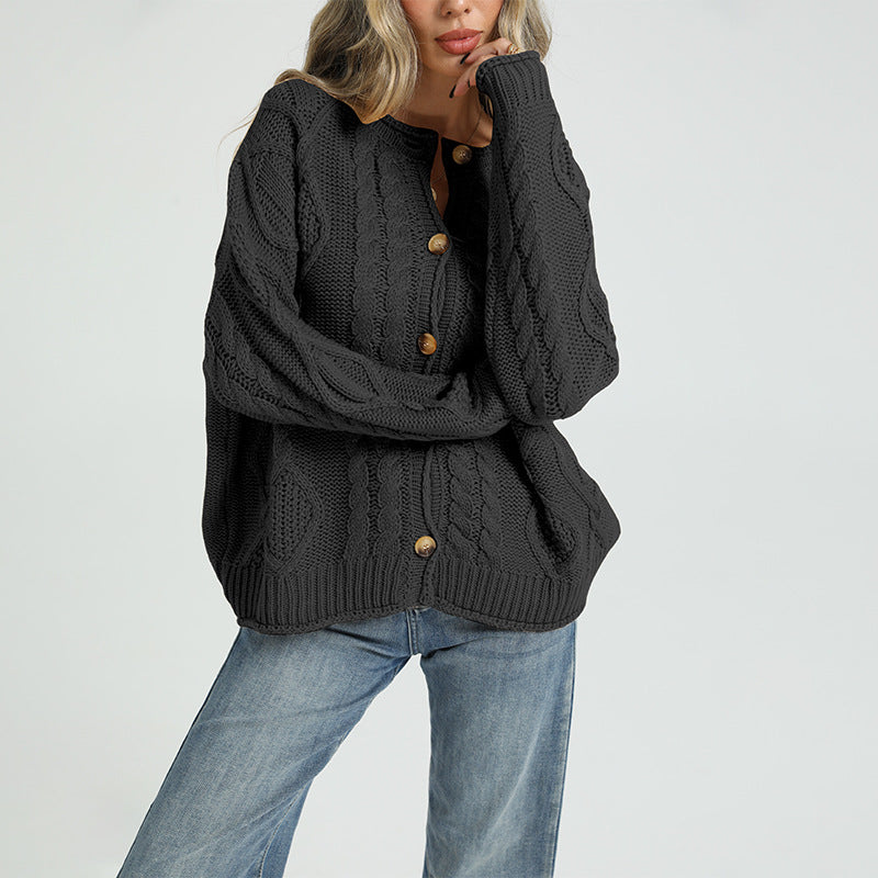 Women's Oversized Chunky Cable Knit Button Up Cardigan