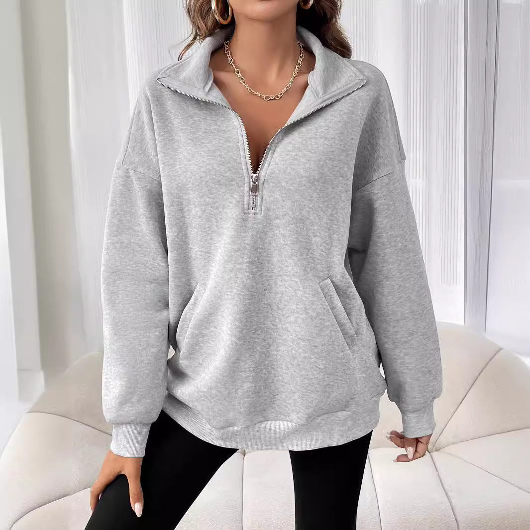 Cozy Quarter-Zip Pullover Sweatshirt Women Relaxed Fit