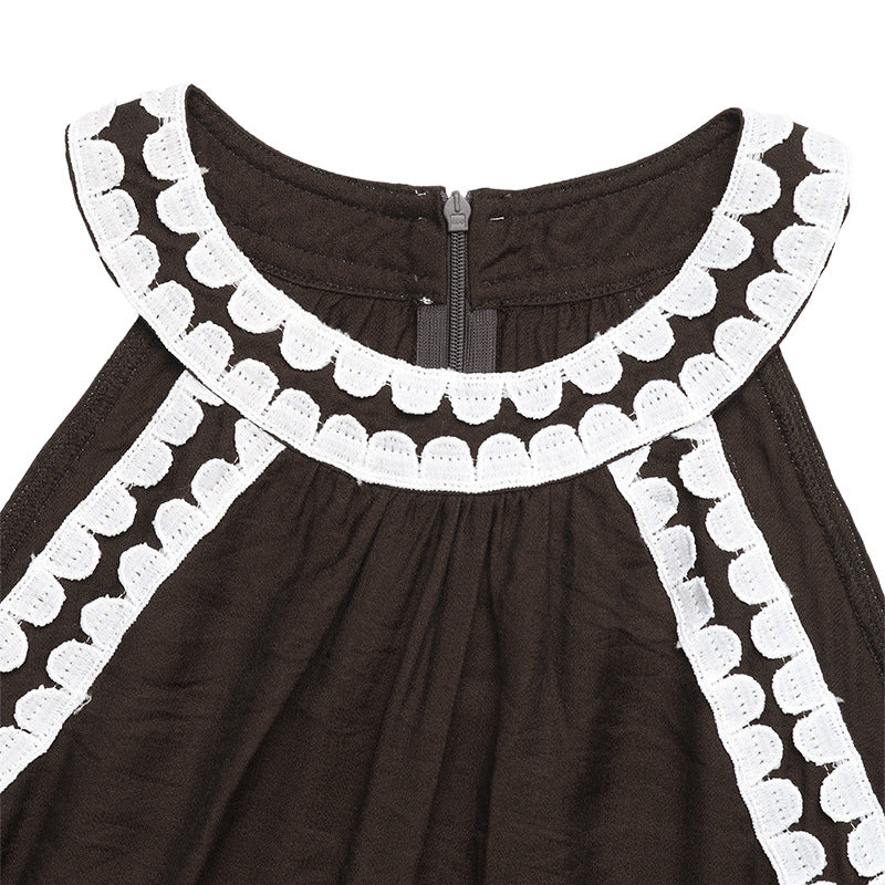 Solid Cotton Maxi Dress Halter Resort Loose Fit