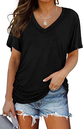 Black V Neck Loose Fit Basic Tee