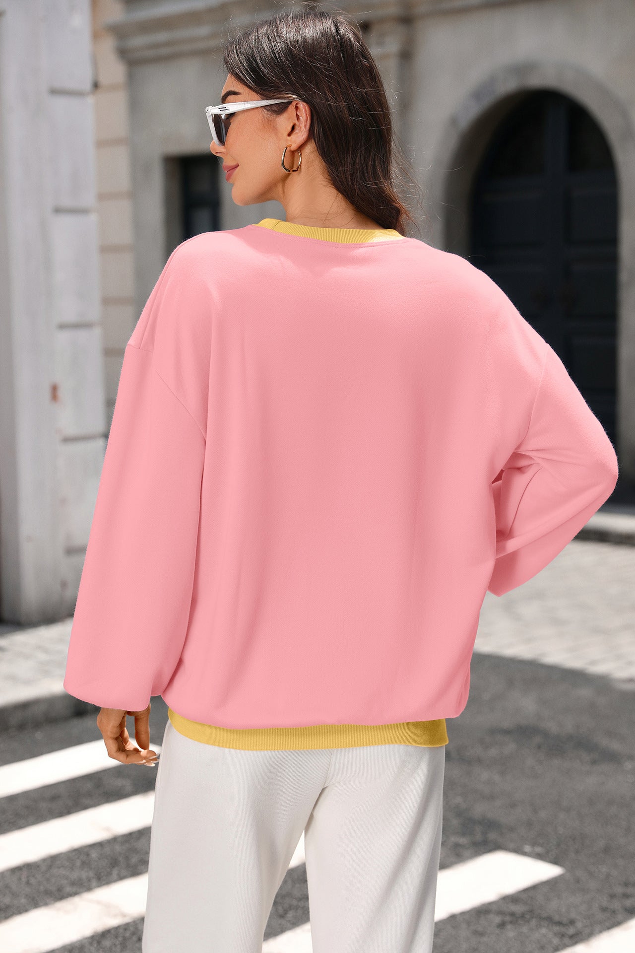 Colorblock Cotton Sweatshirt Oversized Casual Pullover
