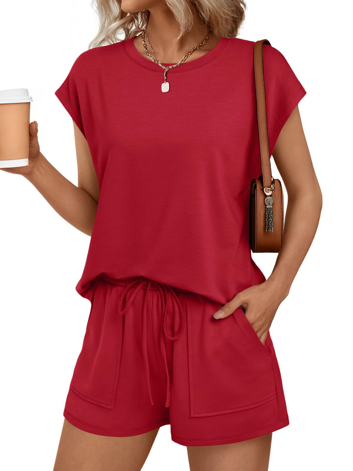 Solid Knit Lounge Set Casual Drawstring Pocket
