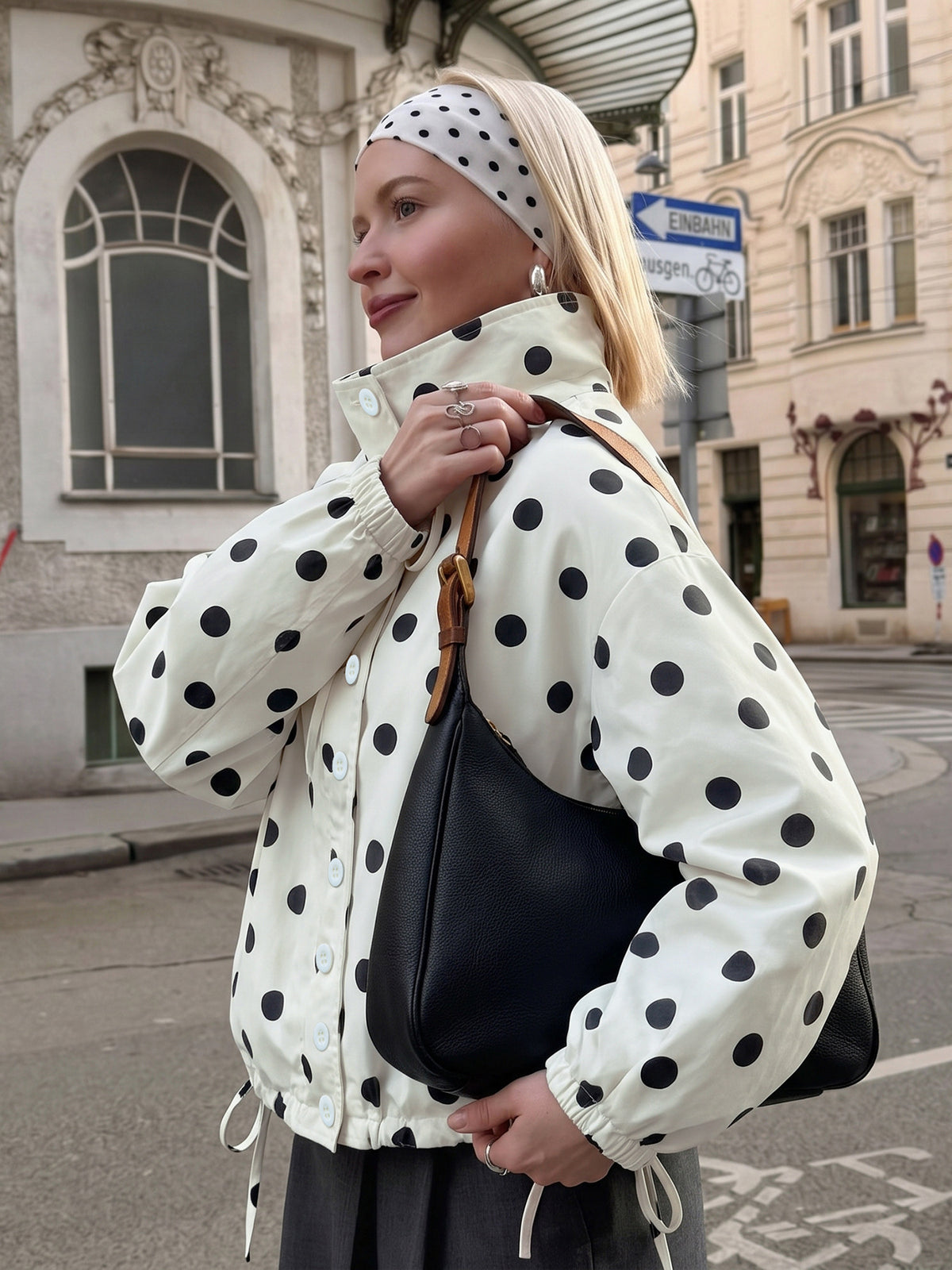 Women's Oversized Polka Dot Button Stand Collar Jacket
