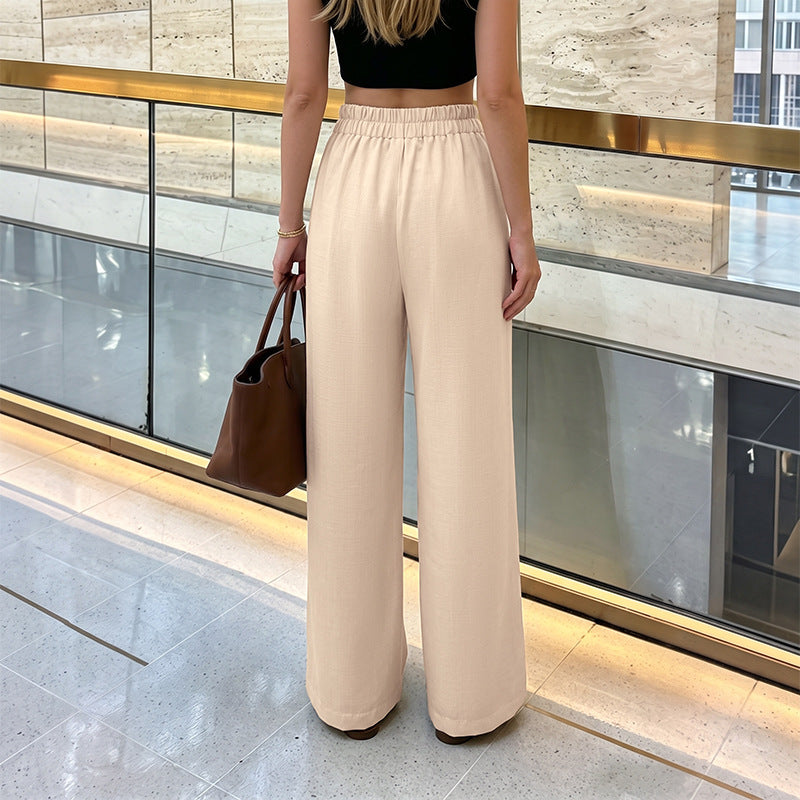 Solid Linen Wide Leg Pants High Waist Tailored Fit