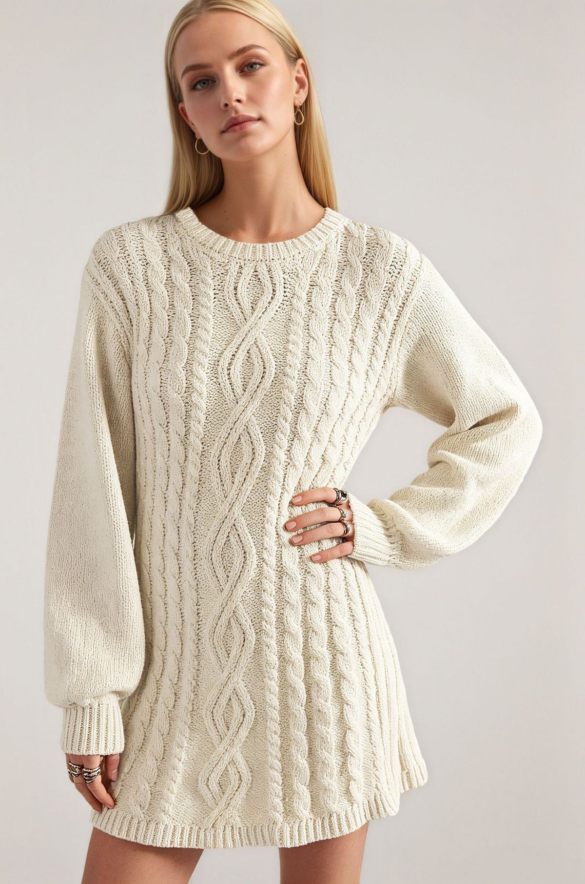 Women's Oversized Cable Knit Sweater Dress Long Sleeve