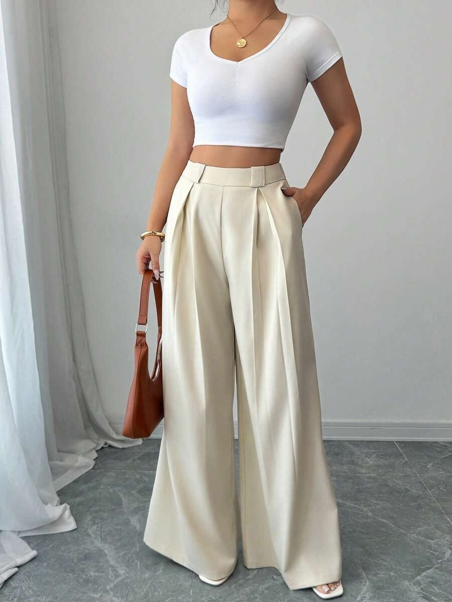 Women's High Waist Pleated Wide Leg Dress Pants