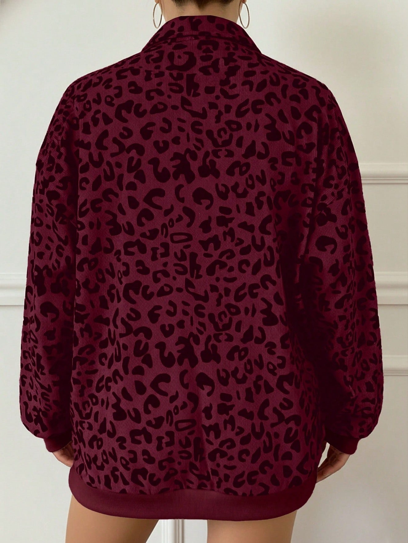 Leopard Corduroy Sweatshirt Streetwear Oversized Half Zip