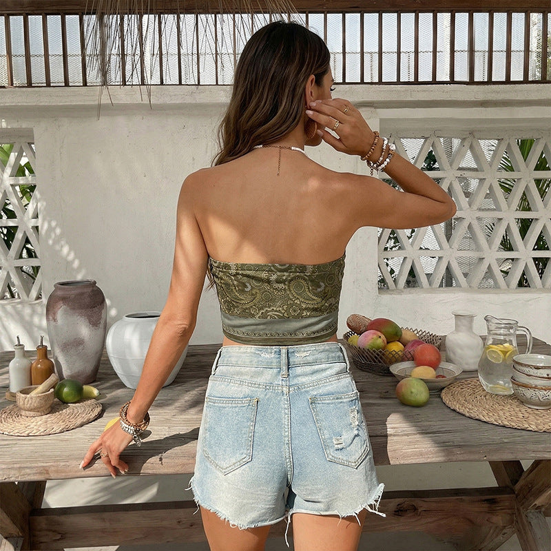 Boho Paisley Strapless Bandeau Handkerchief Top