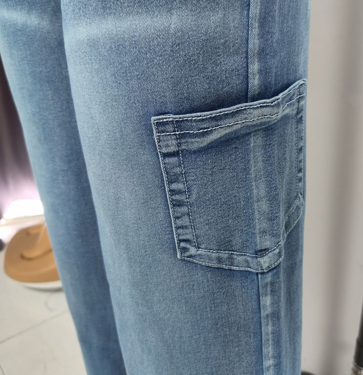 Washed Cargo Straight Leg Denim Jeans