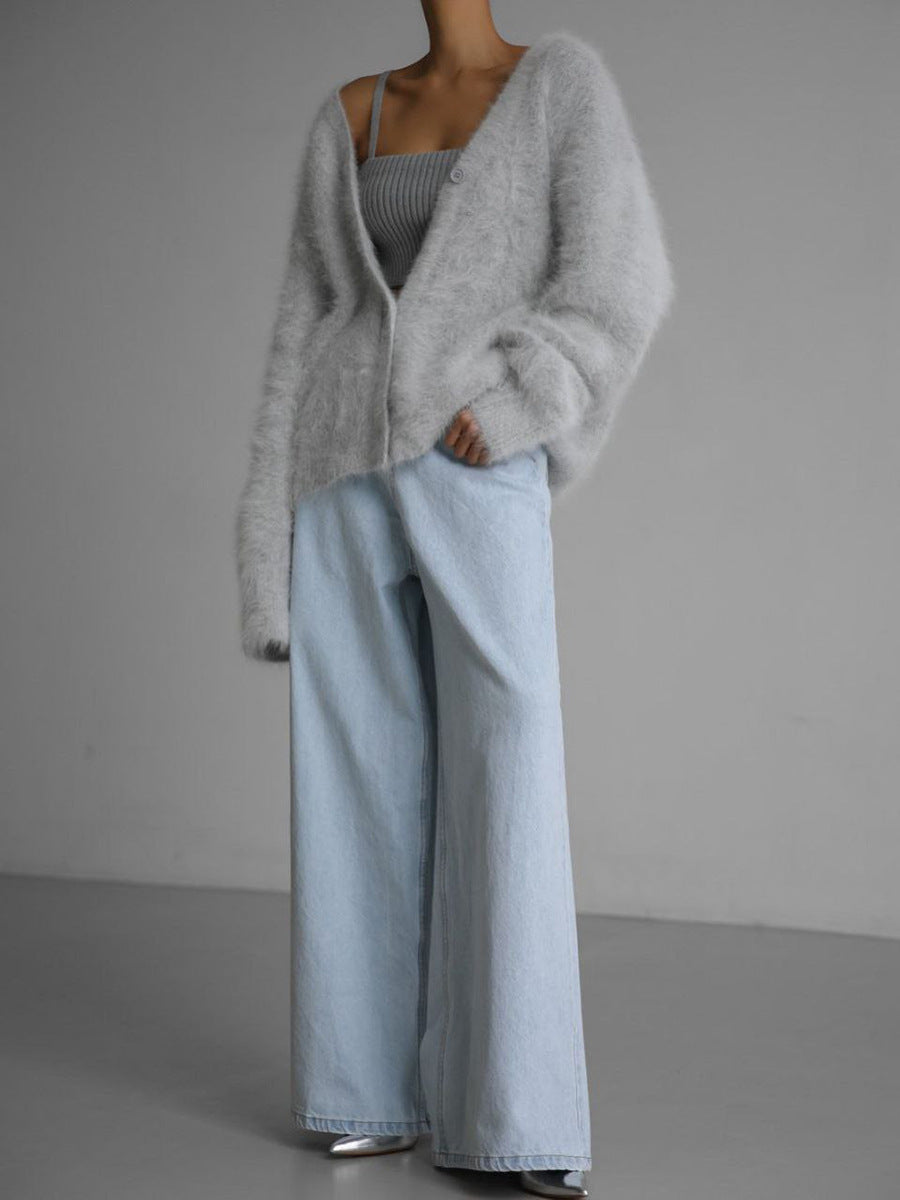 Fuzzy Cardigan Sweater, Oversized Button-Front Knit