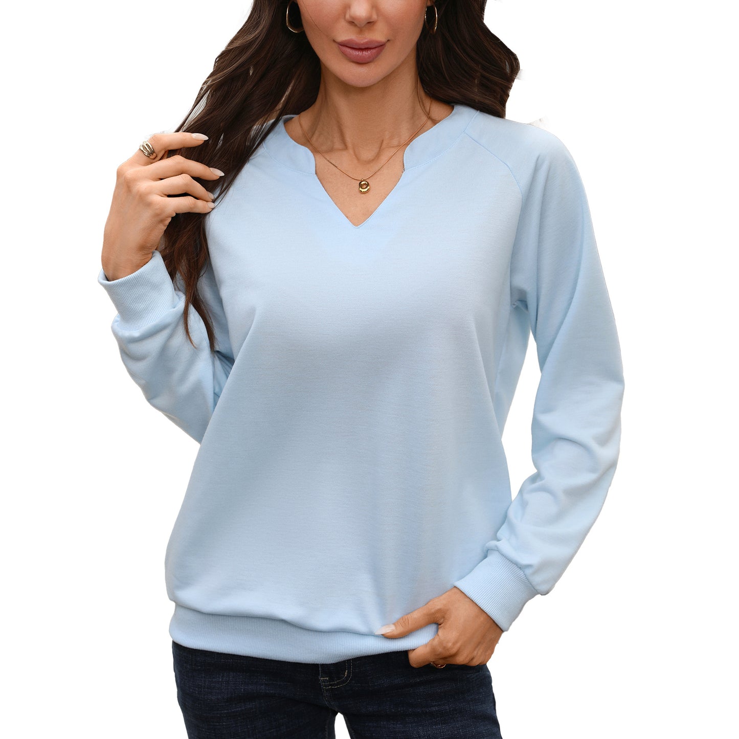 Solid Sweatshirt V Neck Casual Oversized Pullover