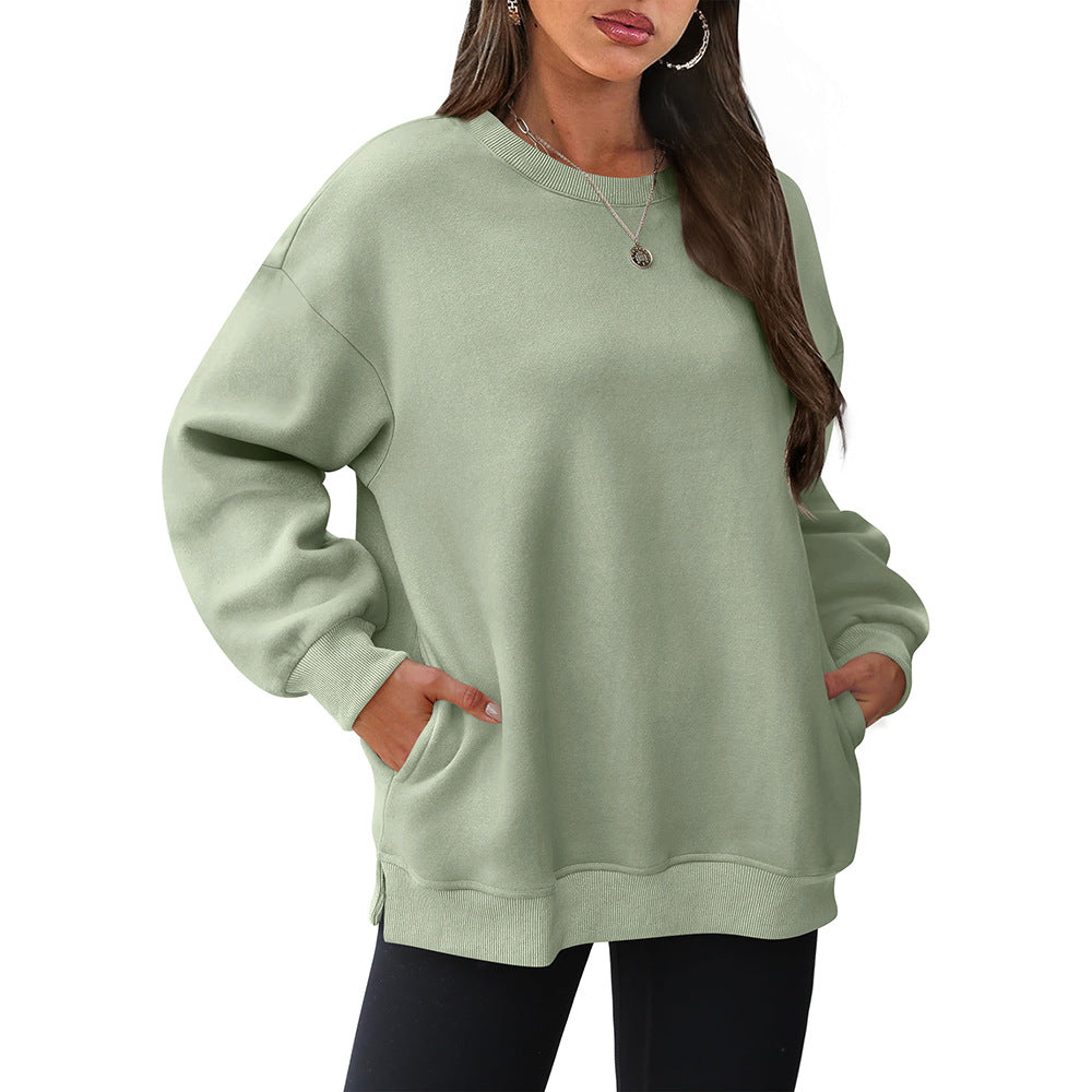 Oversized Crewneck Pullover Sweatshirt with Pockets