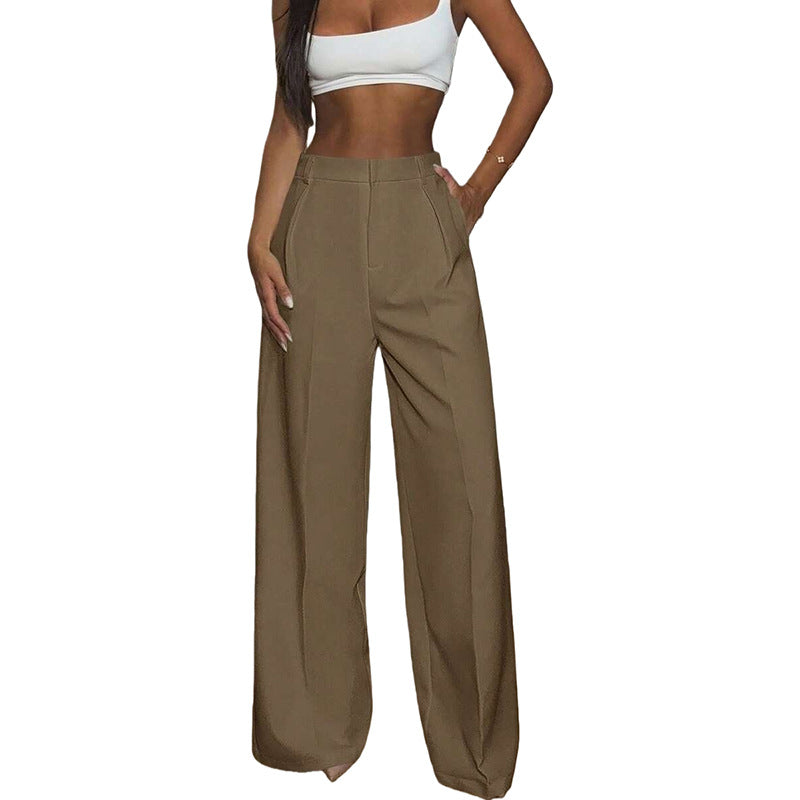 Solid High Waisted Wide Leg Dress Pants Business Work Trousers