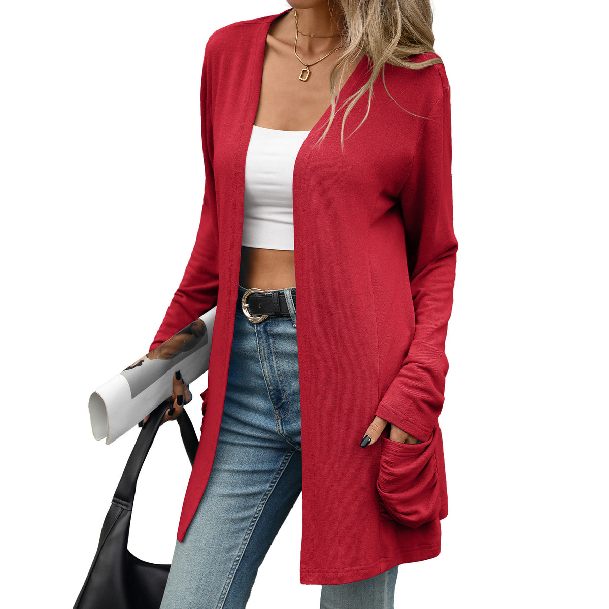 Women's Open Front Cardigan Long Sleeve with Pockets