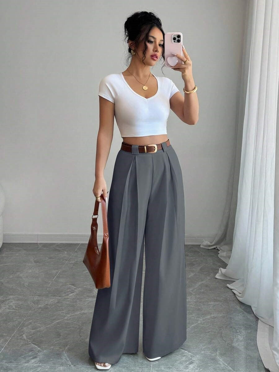 Women's High Waist Pleated Wide Leg Dress Pants