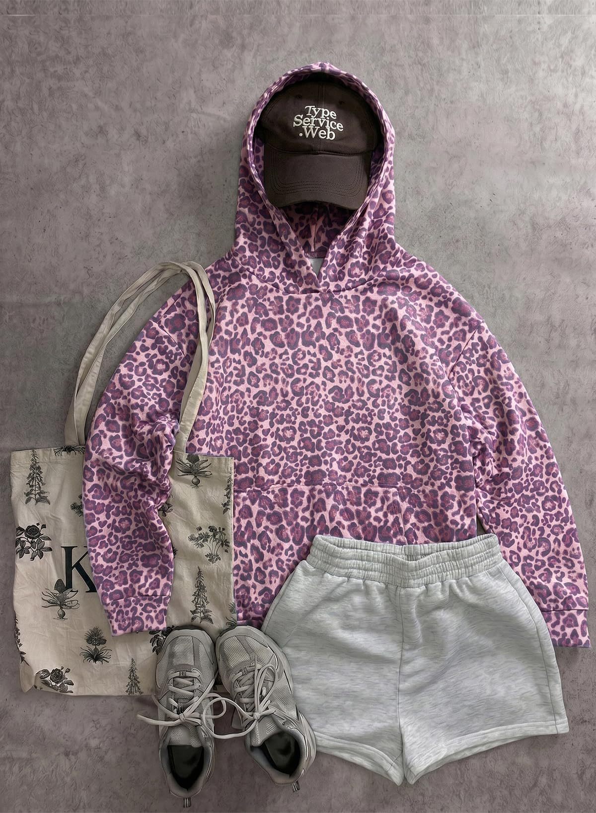 Leopard Print Hoodie Relaxed Fit Pullover