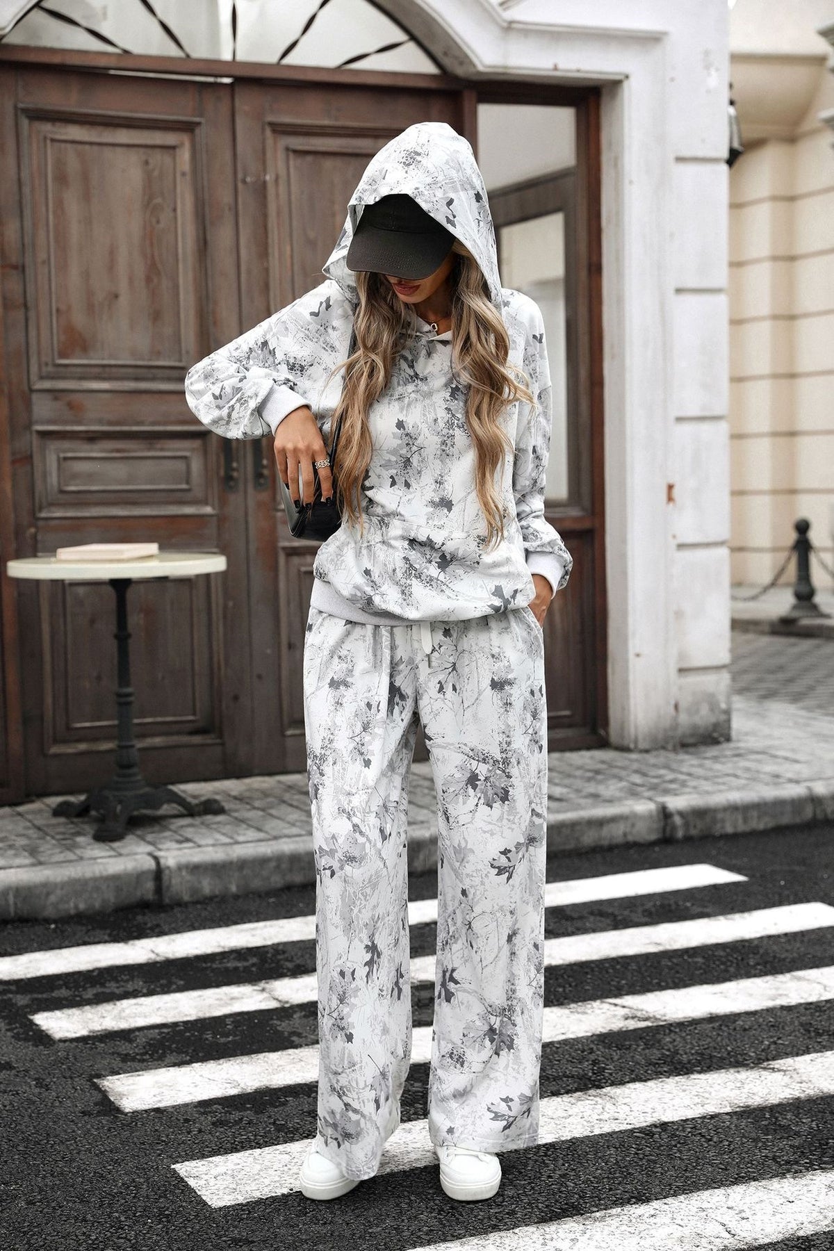 Women's Oversized Printed Hoodie Wide Leg Pants Lounge Set