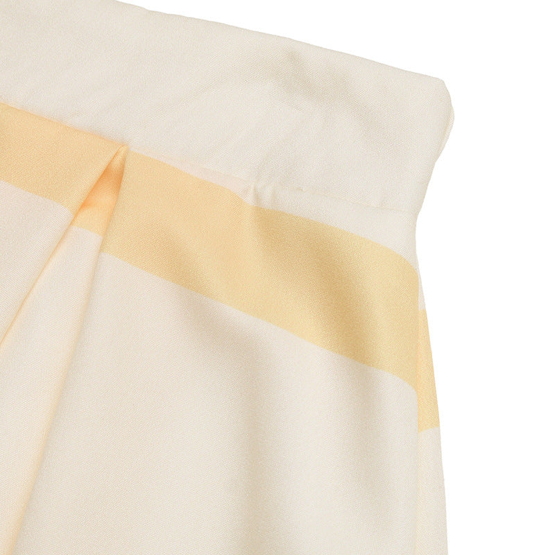 Women High Waist Stripe Pleated Maxi Skirt