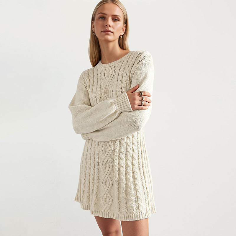 Women's Oversized Cable Knit Sweater Dress Long Sleeve