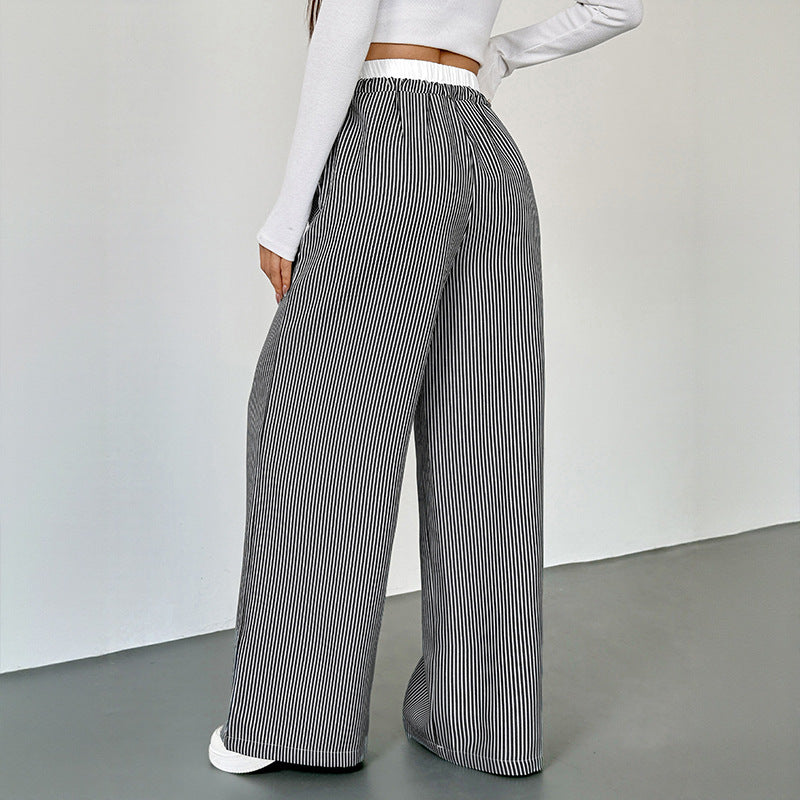 Striped Wide Leg Pants High Waist Casual Long Trousers