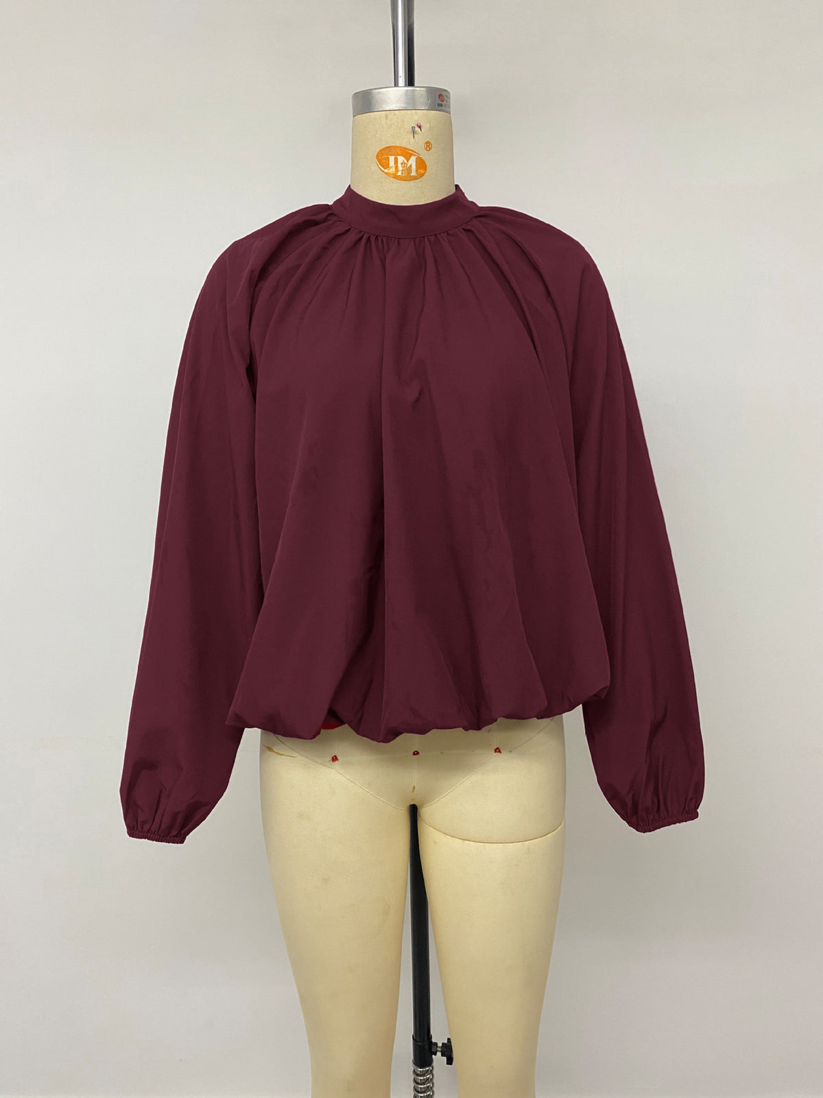 Tie Neck Mock Neck Blouse Gathered Long Sleeve Top