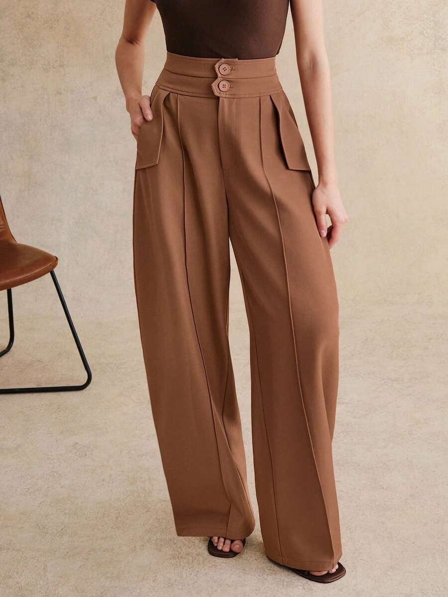 Women's High Waisted Wide Leg Curved Pants Casual Trousers