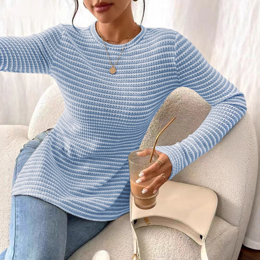 Striped Knit Top Casual Tunic Slim Fit Long Sleeve