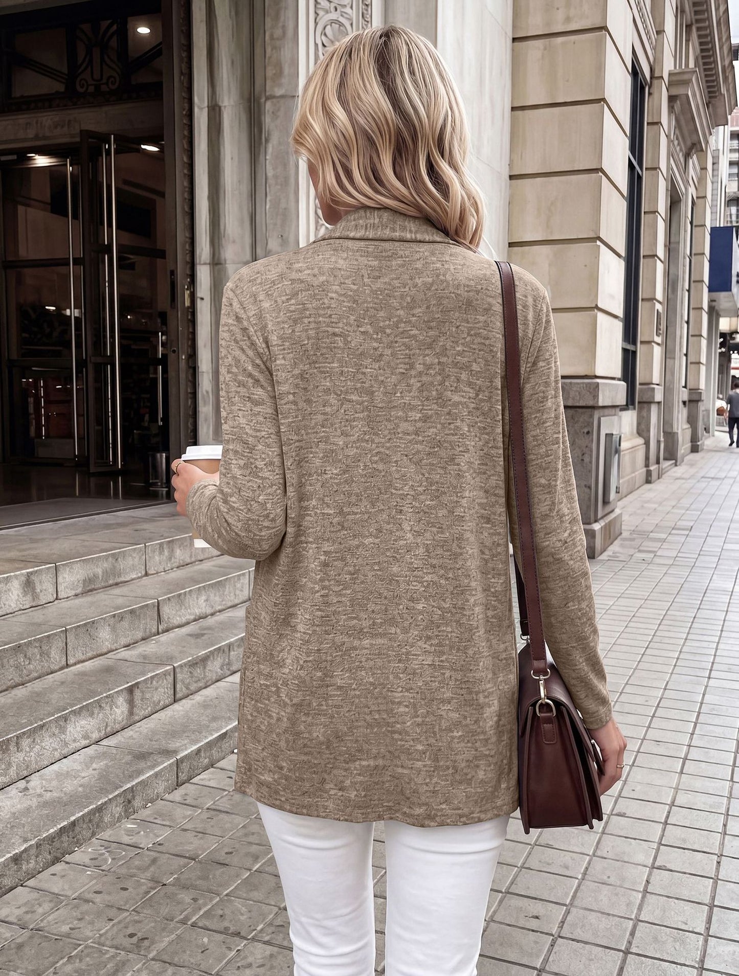 Open Front Pocket Long Sleeve Cardigan