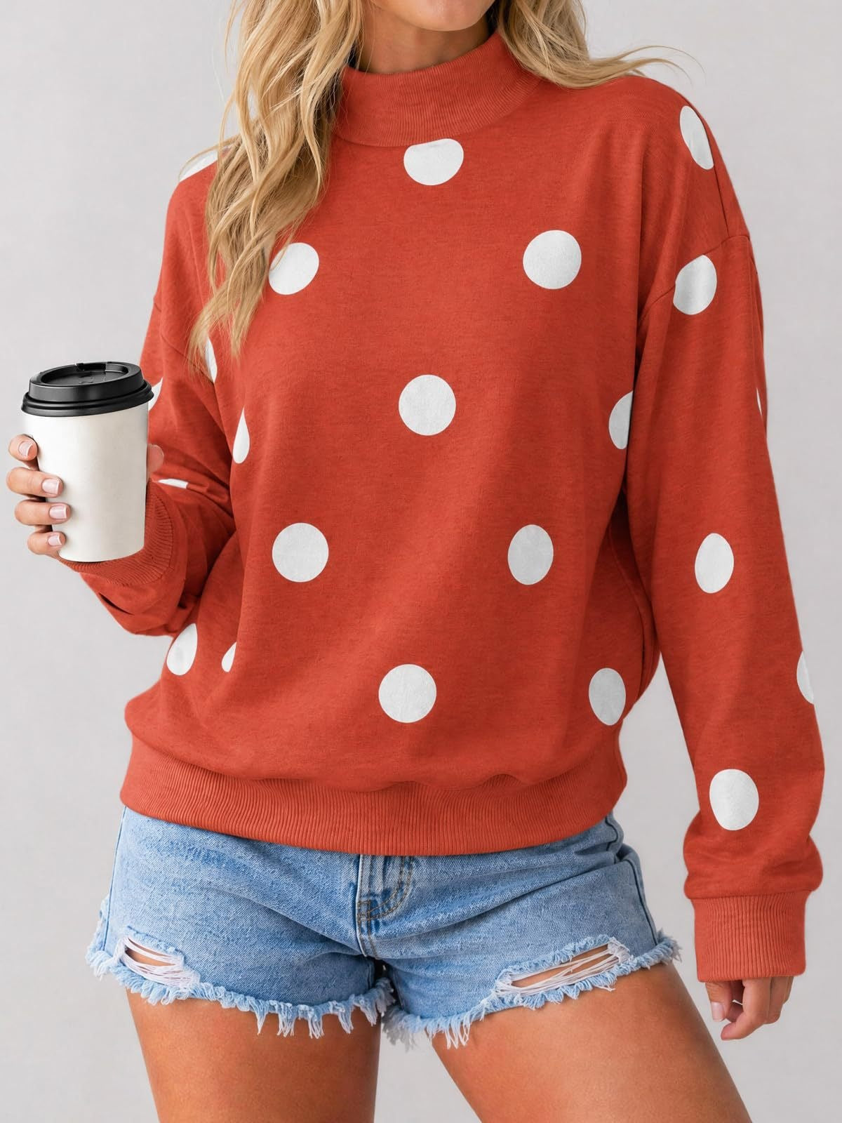Women’s Oversized Polka Dot Crew Neck Sweatshirt Casual Drop Shoulder Pullover