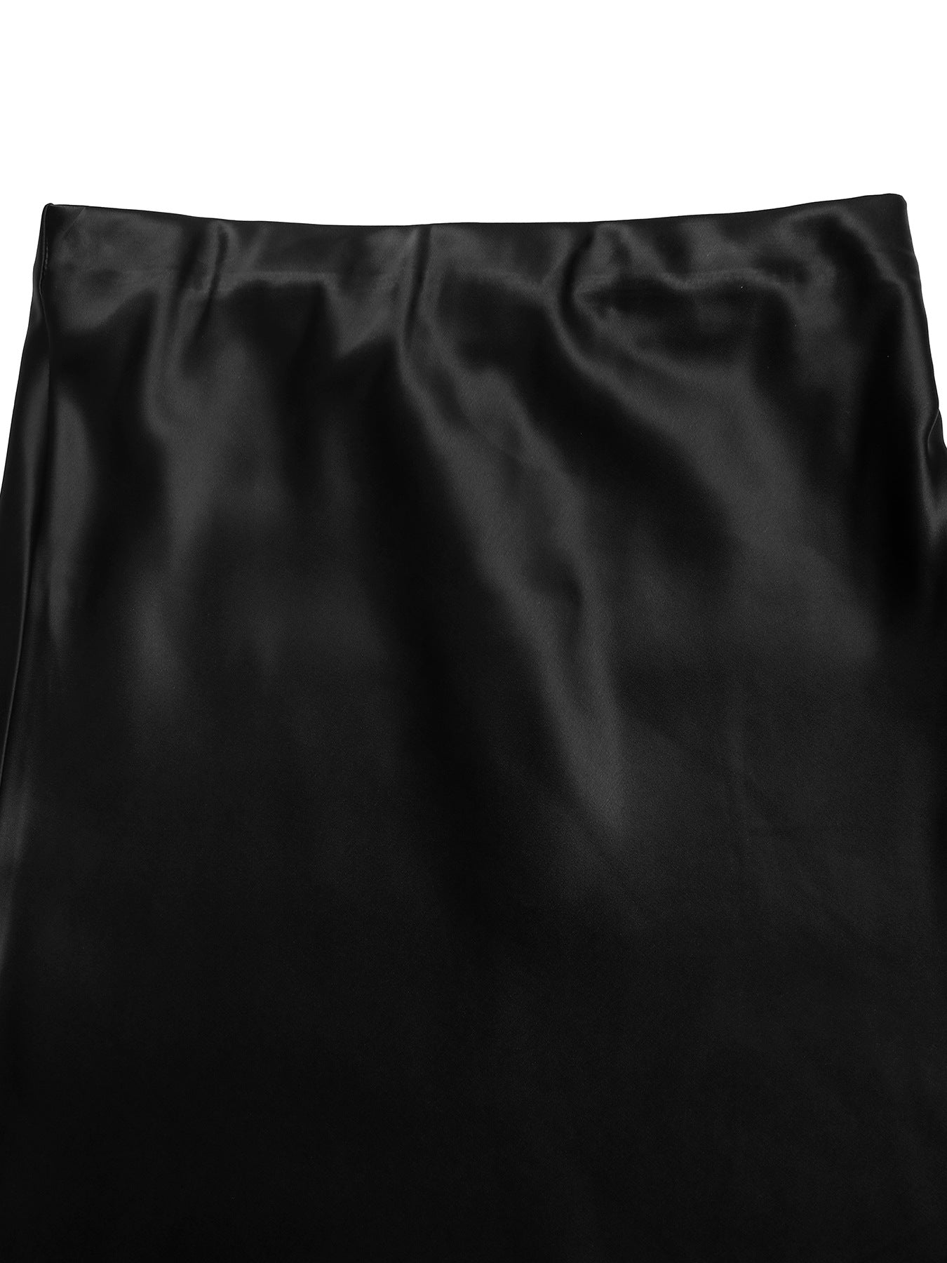 Black Satin High Waist Midi Skirt Fishtail