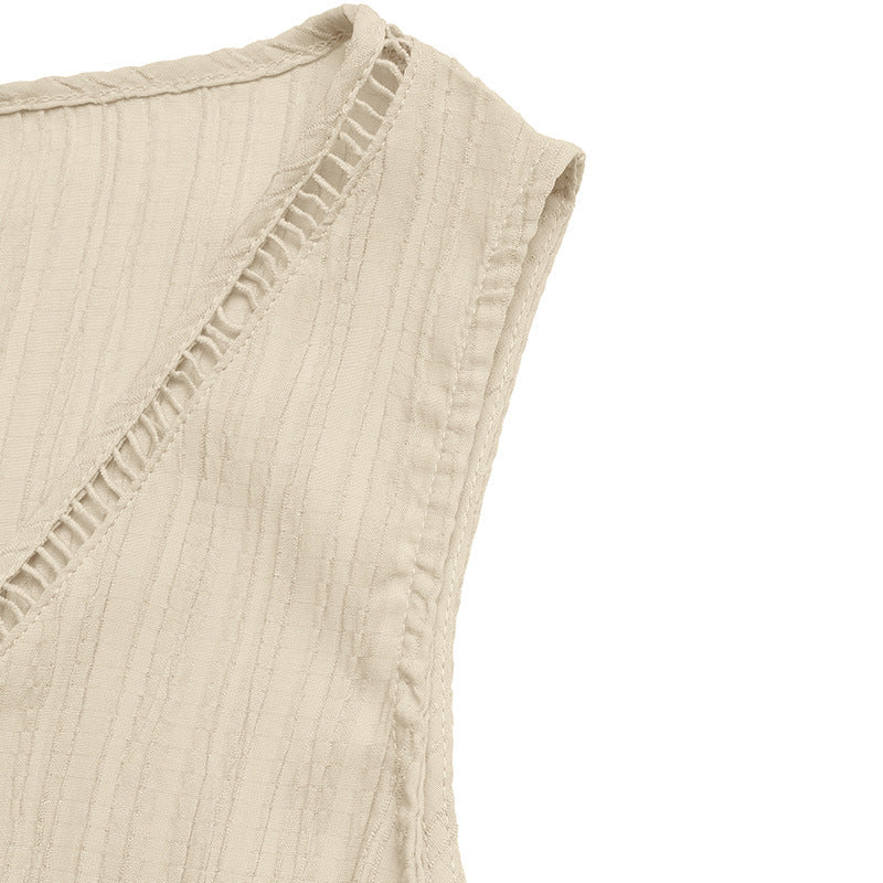 Sleeveless Wide Leg Jumpsuit V Neck Casual Romper
