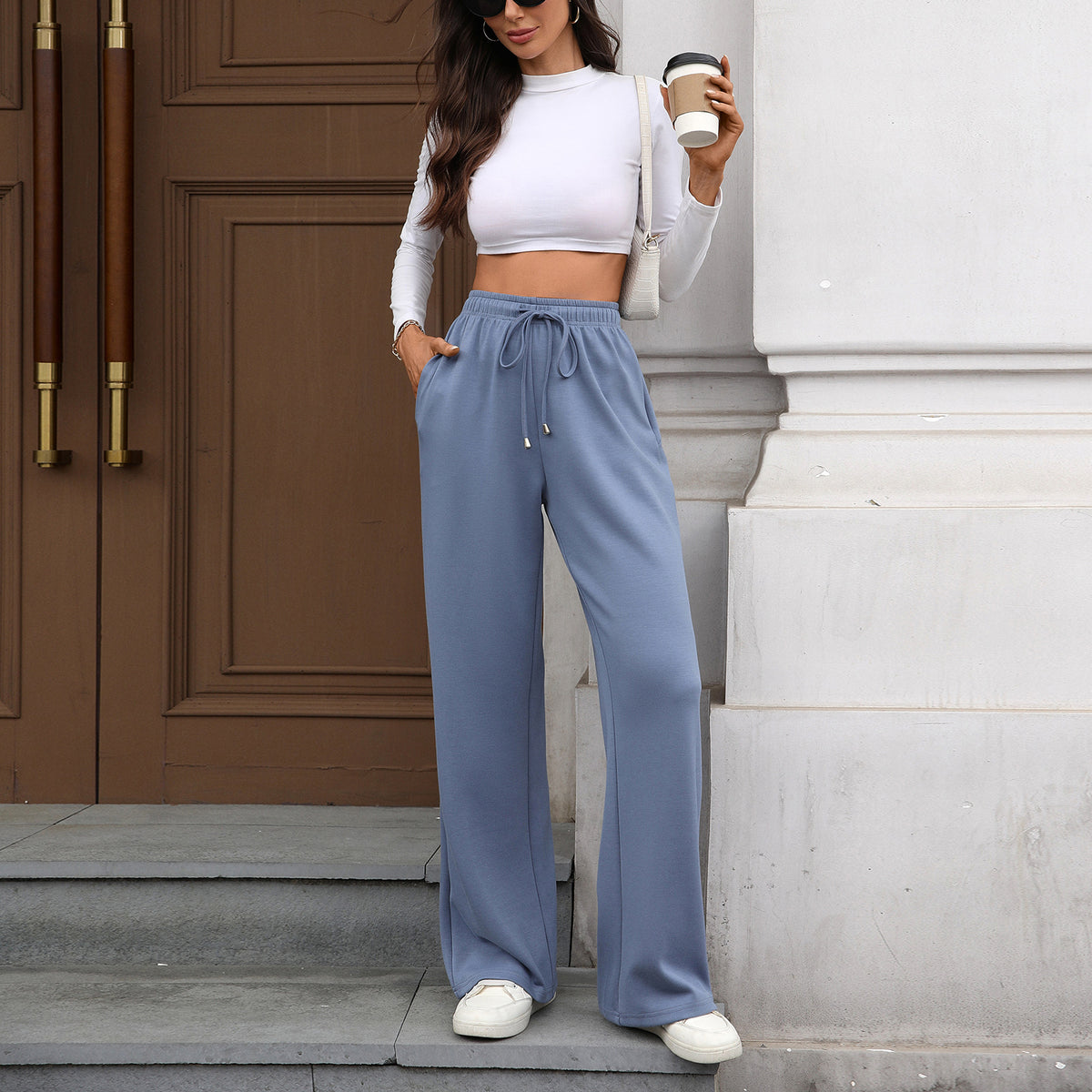 Women's Wide Leg Pants High Waist Drawstring Pockets